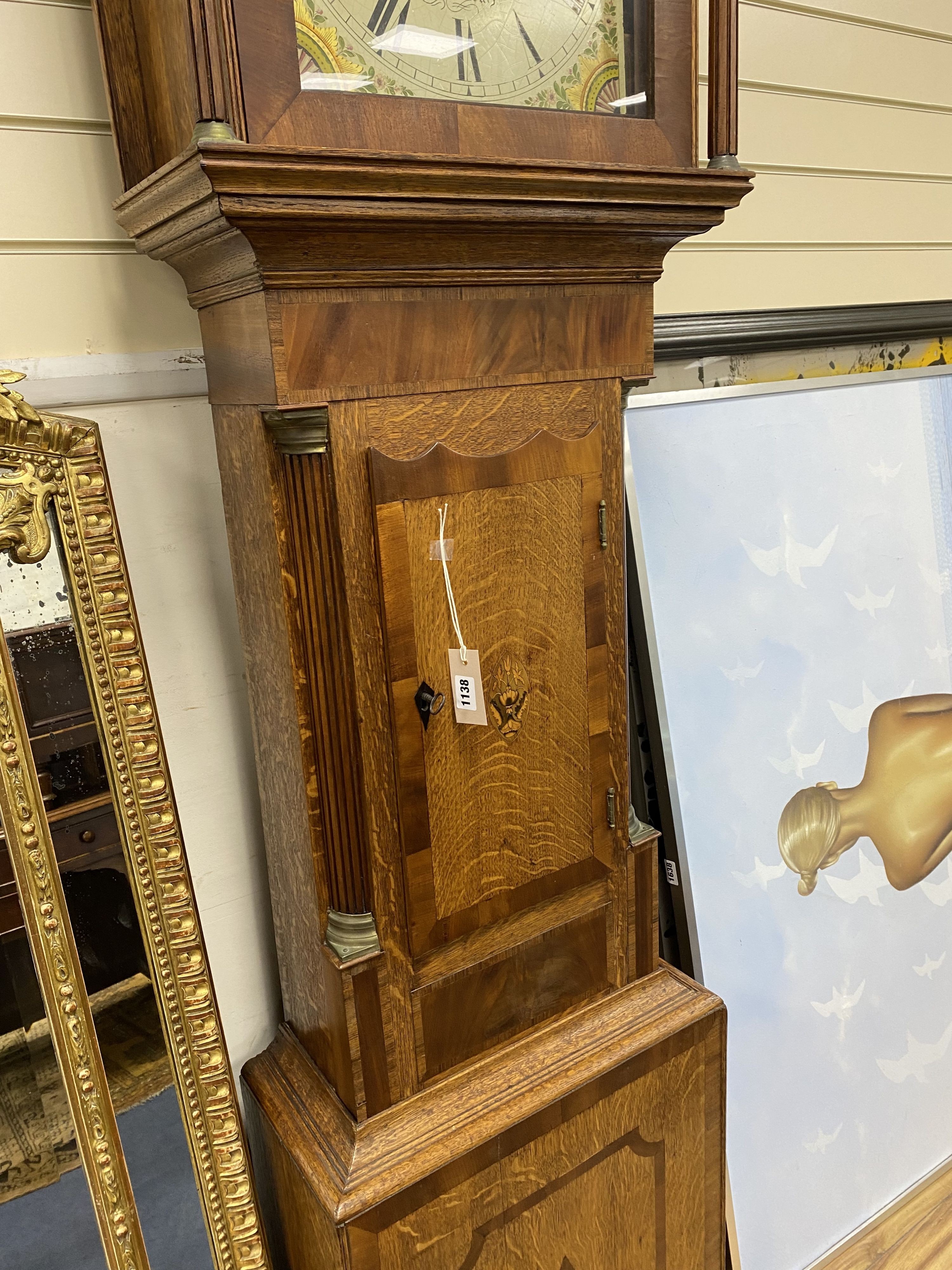 A George III mahogany banded 8-day oak longcase clock, marked William Evans of Shrewsbury, height 216cm